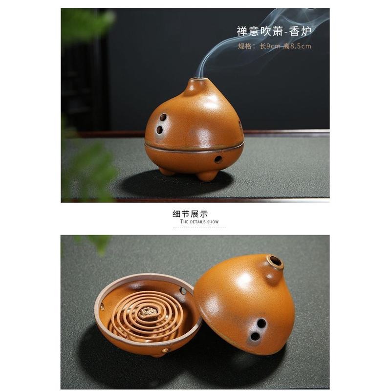 現貨裝箱寄出 陶瓷香爐家用客廳臥室仿古室內檀香爐沈香艾草佛堂供佛茶道熏香爐-細節圖5