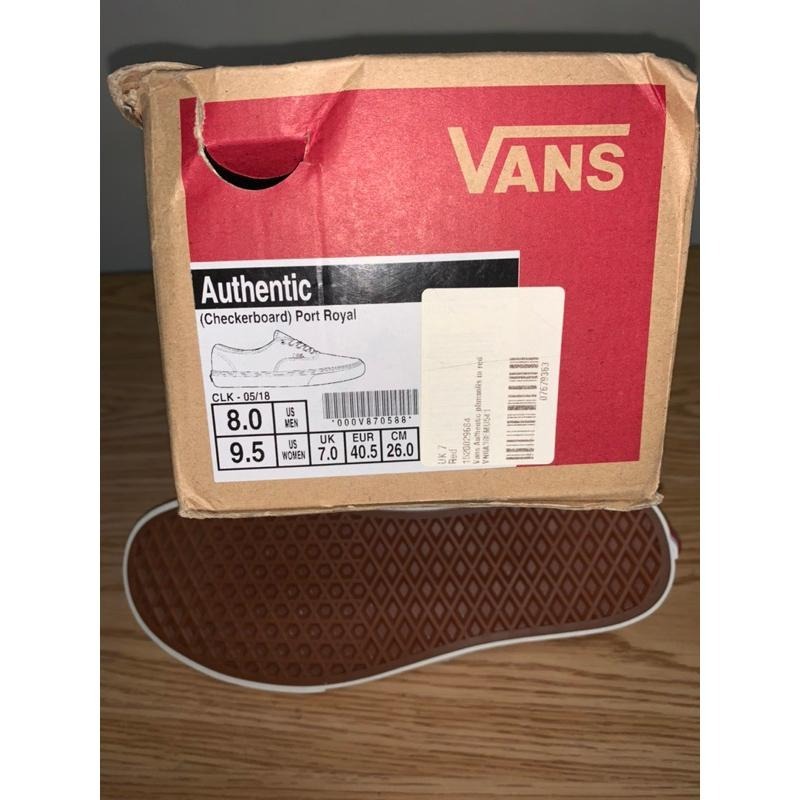 全新 Vans authentic 滑板 酒紅棋盤格26cm-細節圖3
