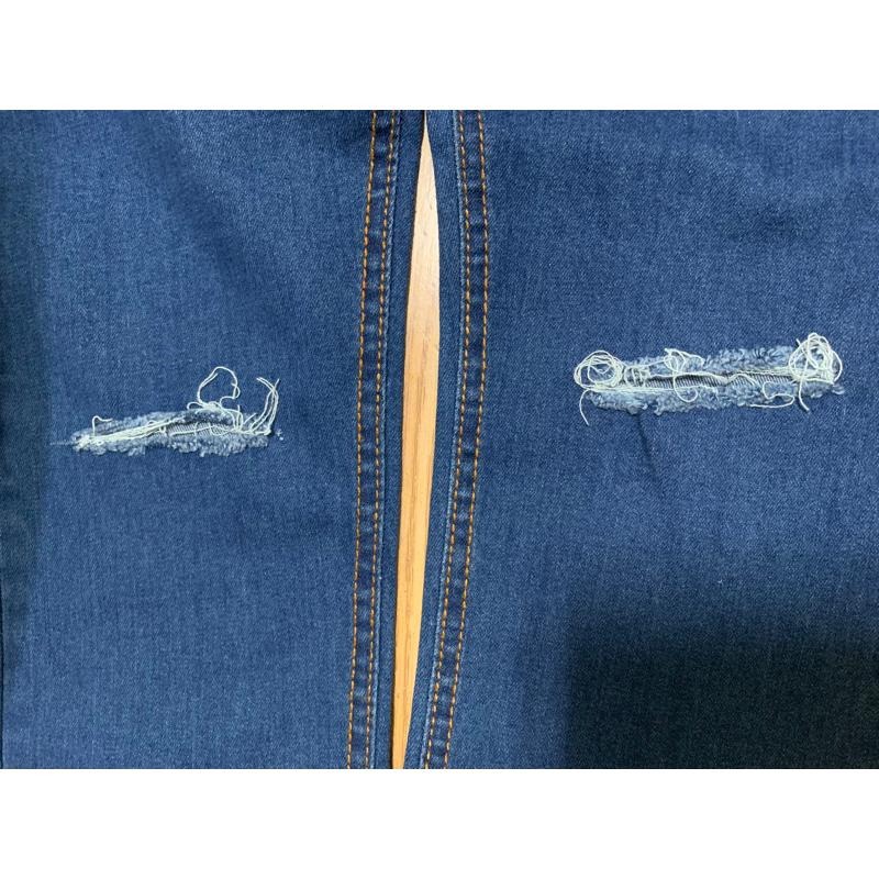 全新男版直筒牛仔褲 破褲 一字割 藍色30腰-細節圖4