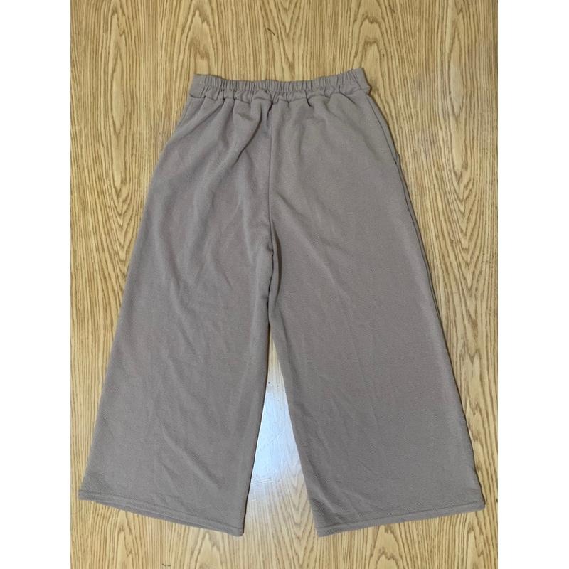 全帶走單件$200 全新 女版前打折素面彈性厚料寬褲 黑色 杏色-細節圖2