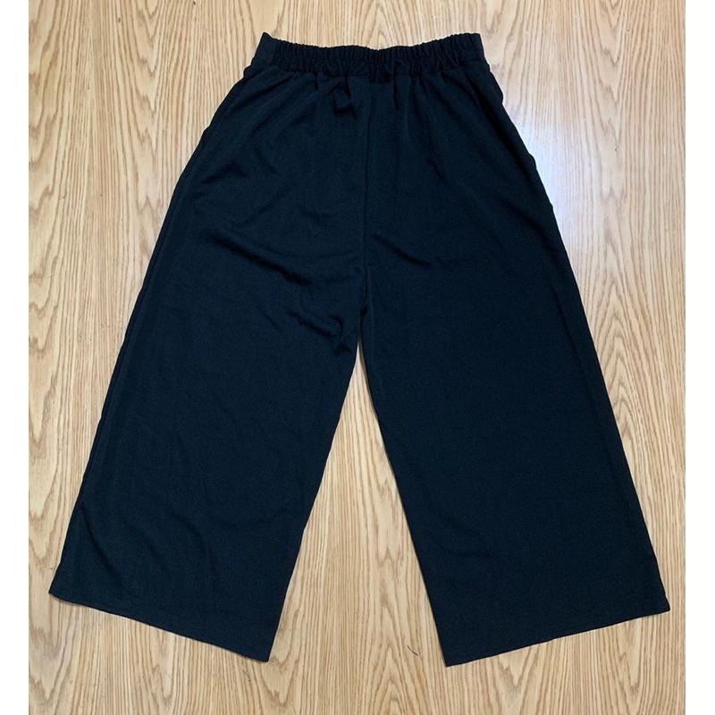 全帶走單件$200 全新 女版前打折素面彈性厚料寬褲 黑色 杏色-細節圖4