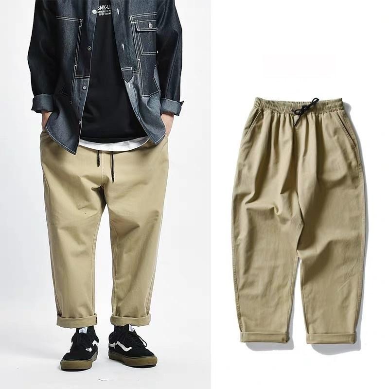 全新現貨 日系寬褲 抽繩褲 黑色 卡其色 軍綠色#9105-細節圖2