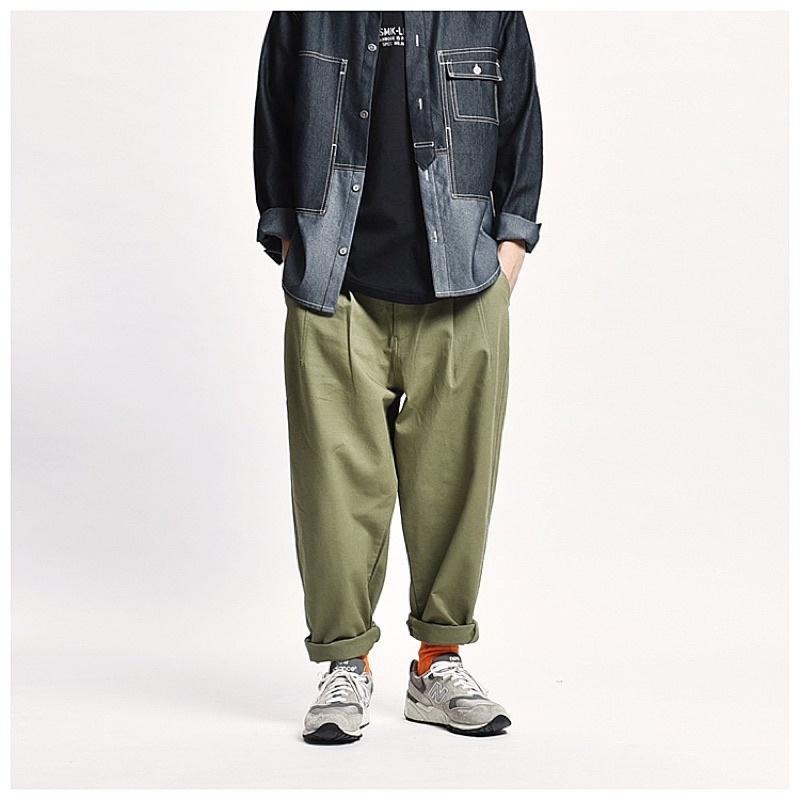 全新現貨 日系寬褲 抽繩褲 黑色 卡其色 軍綠色#9105-細節圖6