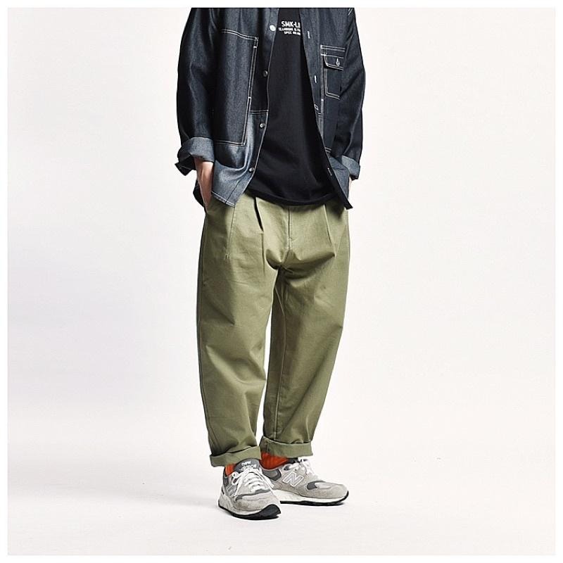 全新現貨 日系寬褲 抽繩褲 黑色 卡其色 軍綠色#9105-細節圖7