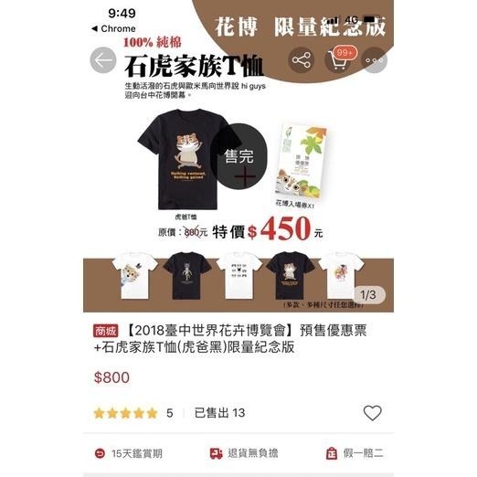 二手極新2018世界花卉博覽會台中 男版石虎紀念T 尺寸M-細節圖2