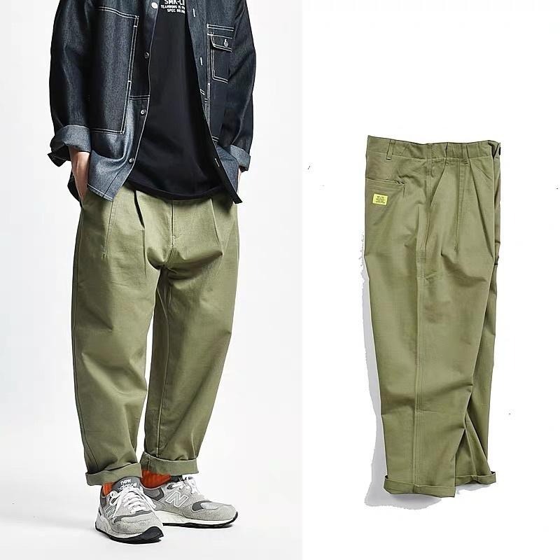 全新現貨 日系工裝褲 寬褲 黑色 軍綠色卡其色#9215-細節圖2