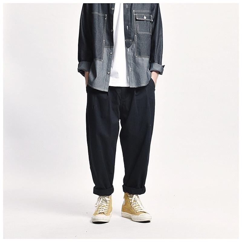 全新現貨 日系工裝褲 寬褲 黑色 軍綠色卡其色#9215-細節圖5