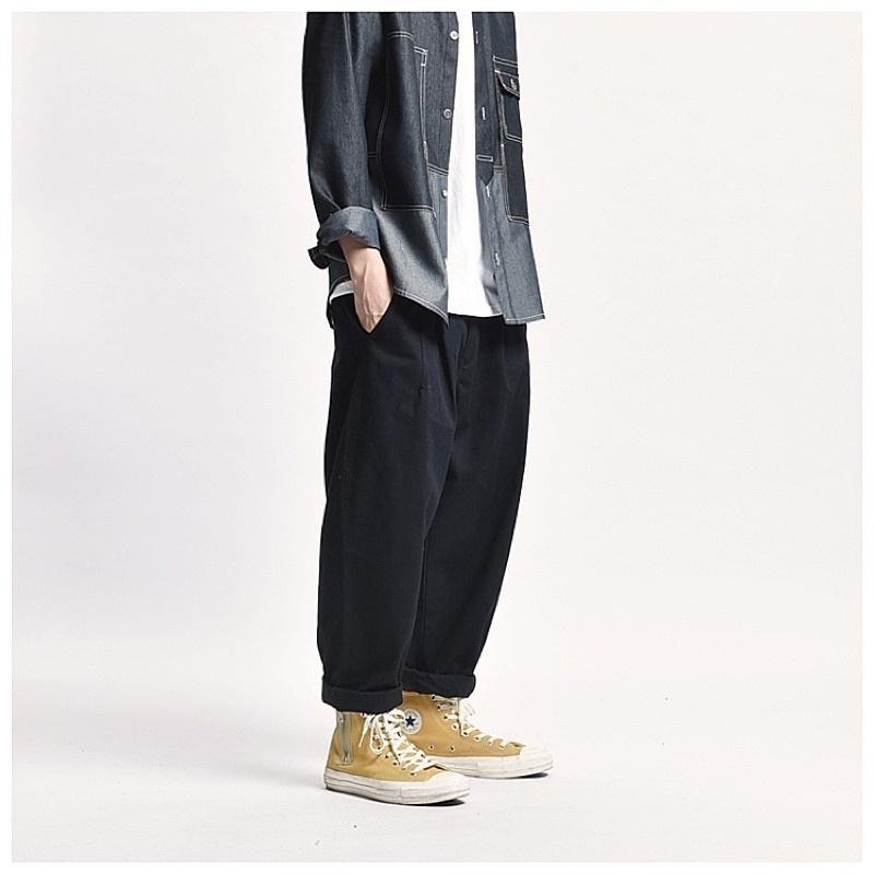 全新現貨 日系工裝褲 寬褲 黑色 軍綠色卡其色#9215-細節圖6