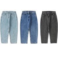 全新日系男版水洗寬鬆錐形牛仔褲 M號