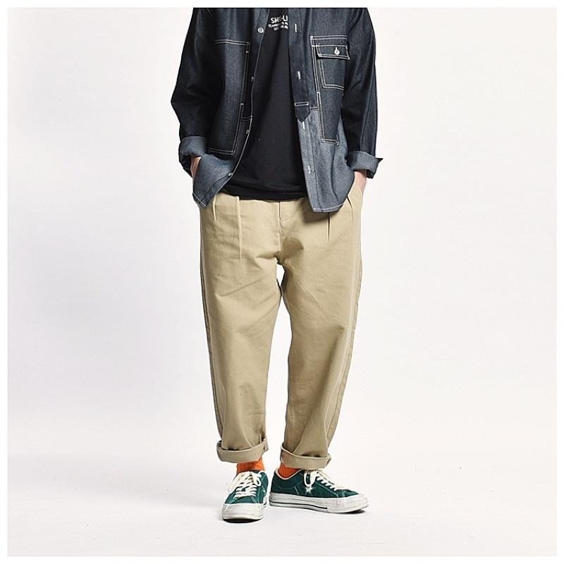 全新現貨 日系工裝褲 寬褲 微錐型M號 軍綠#9212-細節圖5