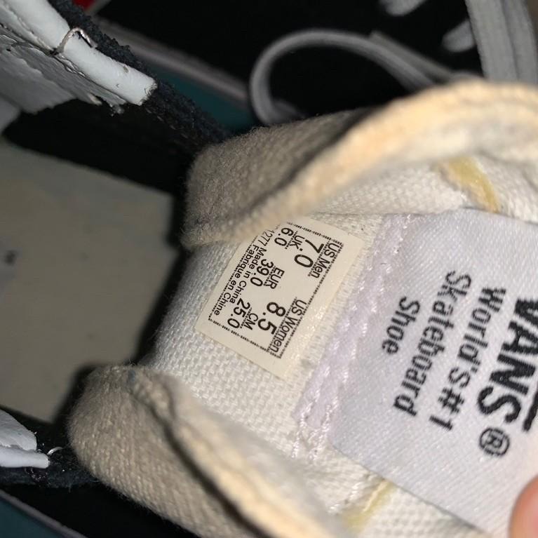 【優惠價600帶走】零碼出清 無原鞋盒 Vans高筒滑板鞋 米白色黑色 US7(25cm)-細節圖3