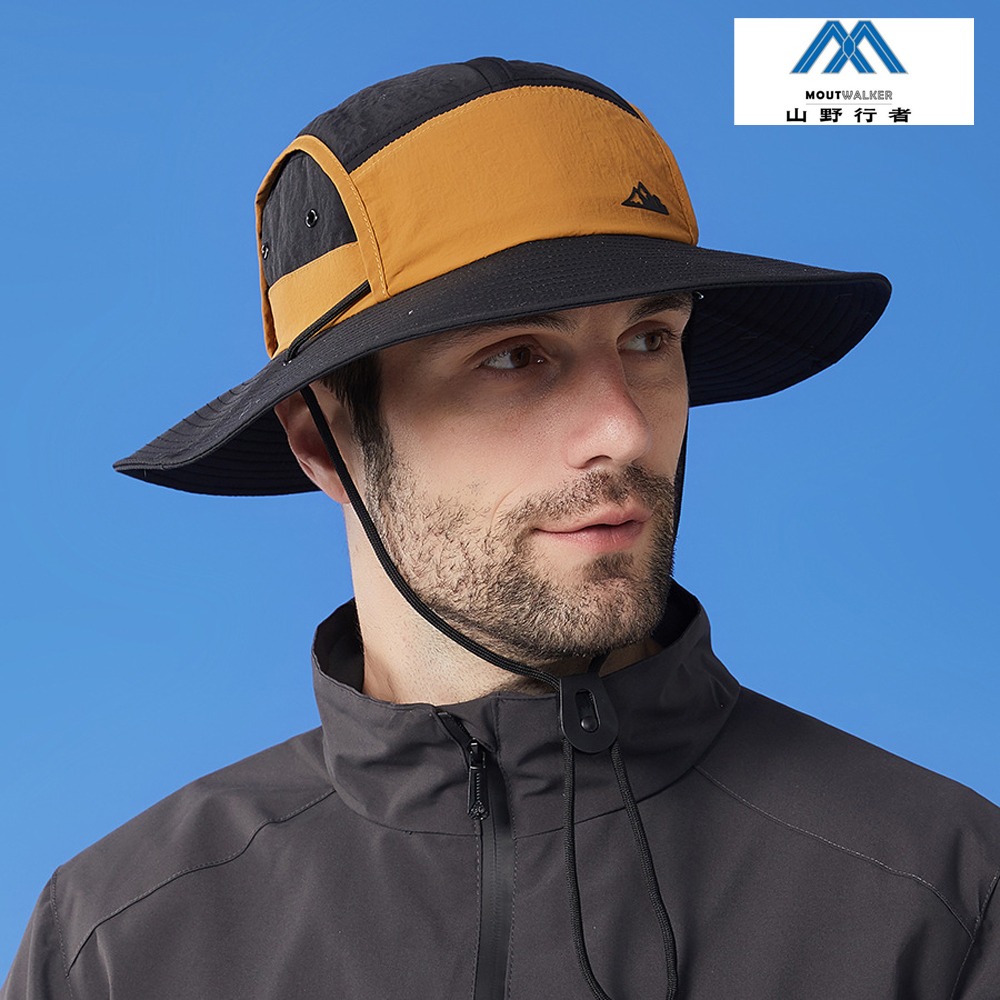 [山野行者]MW-2898(外貿品)抗UV防水拼接戶外時尚透氣大簷男女漁夫帽(帽帶可調)-細節圖2