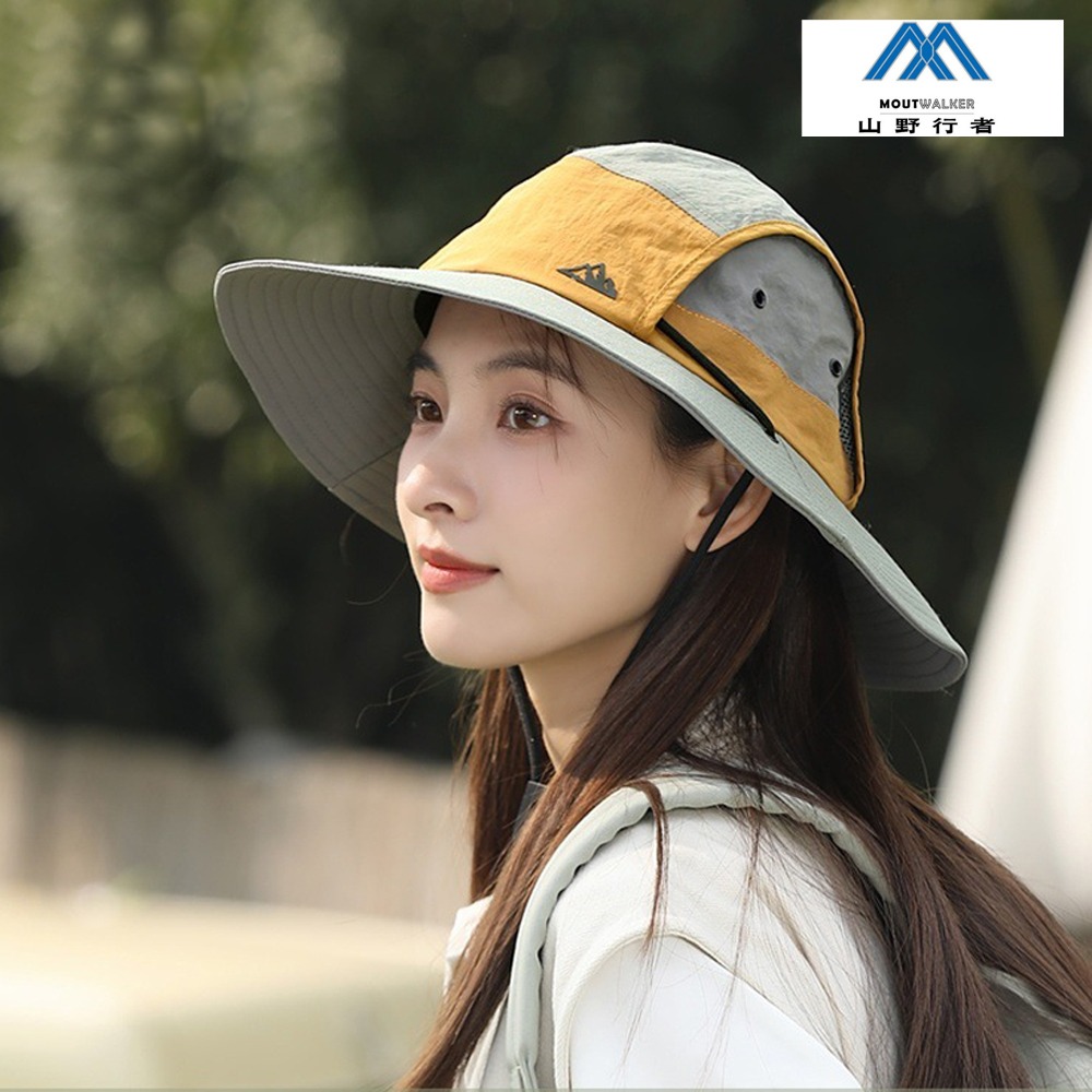 [山野行者]MW-2898(外貿品)抗UV防水拼接戶外時尚透氣大簷男女漁夫帽(帽帶可調)-細節圖3