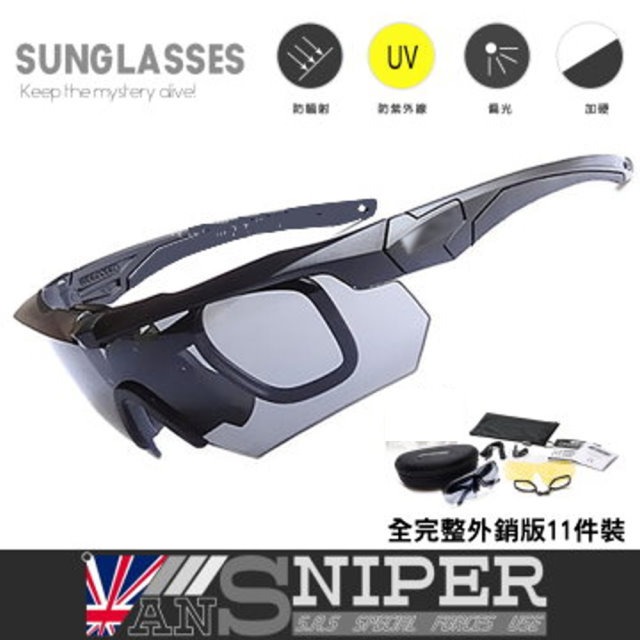 [英國ANSNIPER]SP511/軍特規S.A.S全天候抗UV藍光HD軍規偏光高清戰術眼鏡11件組(野戰/自行車)-細節圖3