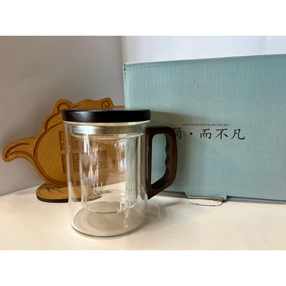 「直身款」茶水分離泡茶杯（木柄、玻璃茶漏）-細節圖2