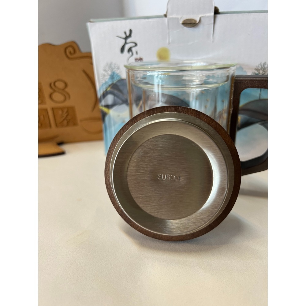「直身款」茶水分離泡茶杯（木柄、玻璃茶漏）-細節圖3