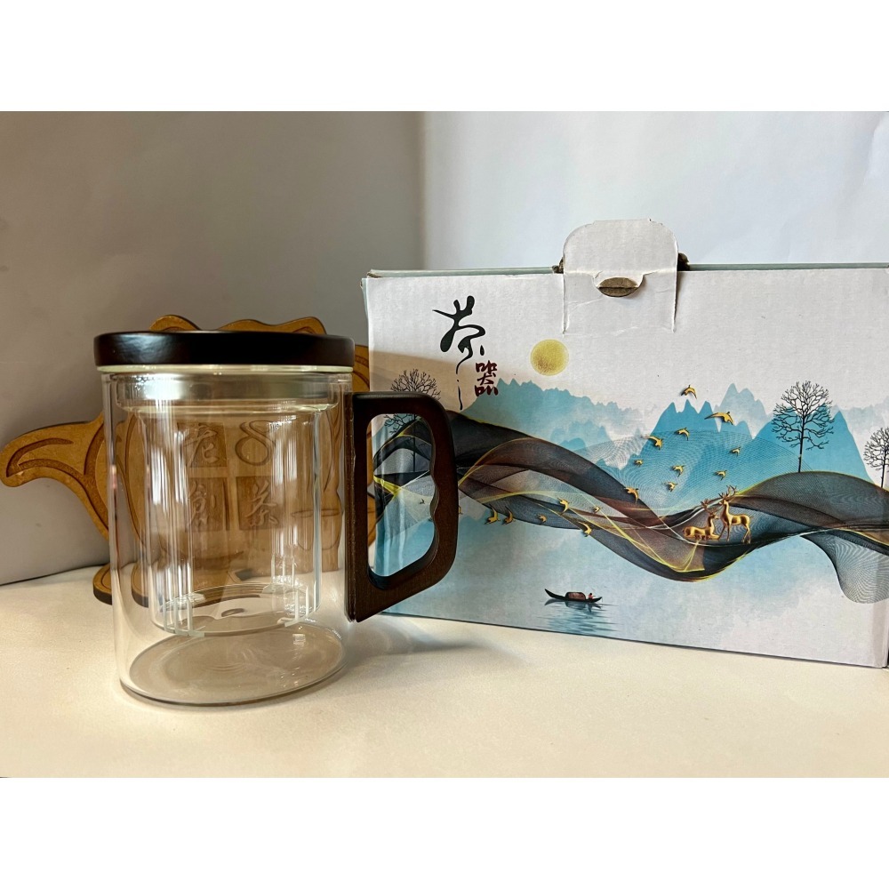 「直身款」茶水分離泡茶杯（木柄、玻璃茶漏）-細節圖4