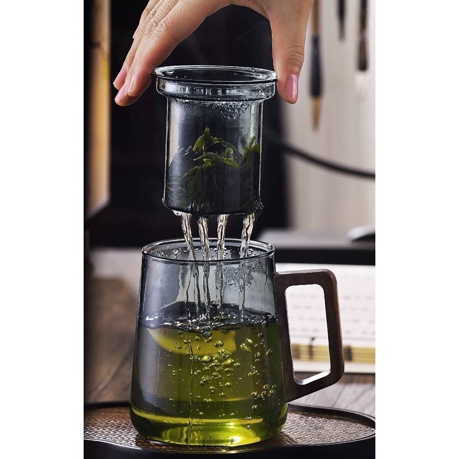 「圓趣靈空」茶水分離泡茶杯（木柄、玻璃茶漏）-細節圖2