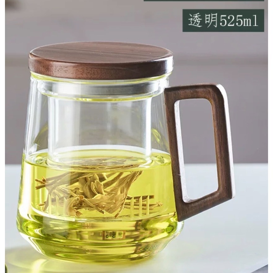 「圓趣靈空」茶水分離泡茶杯（木柄、玻璃茶漏）-細節圖4