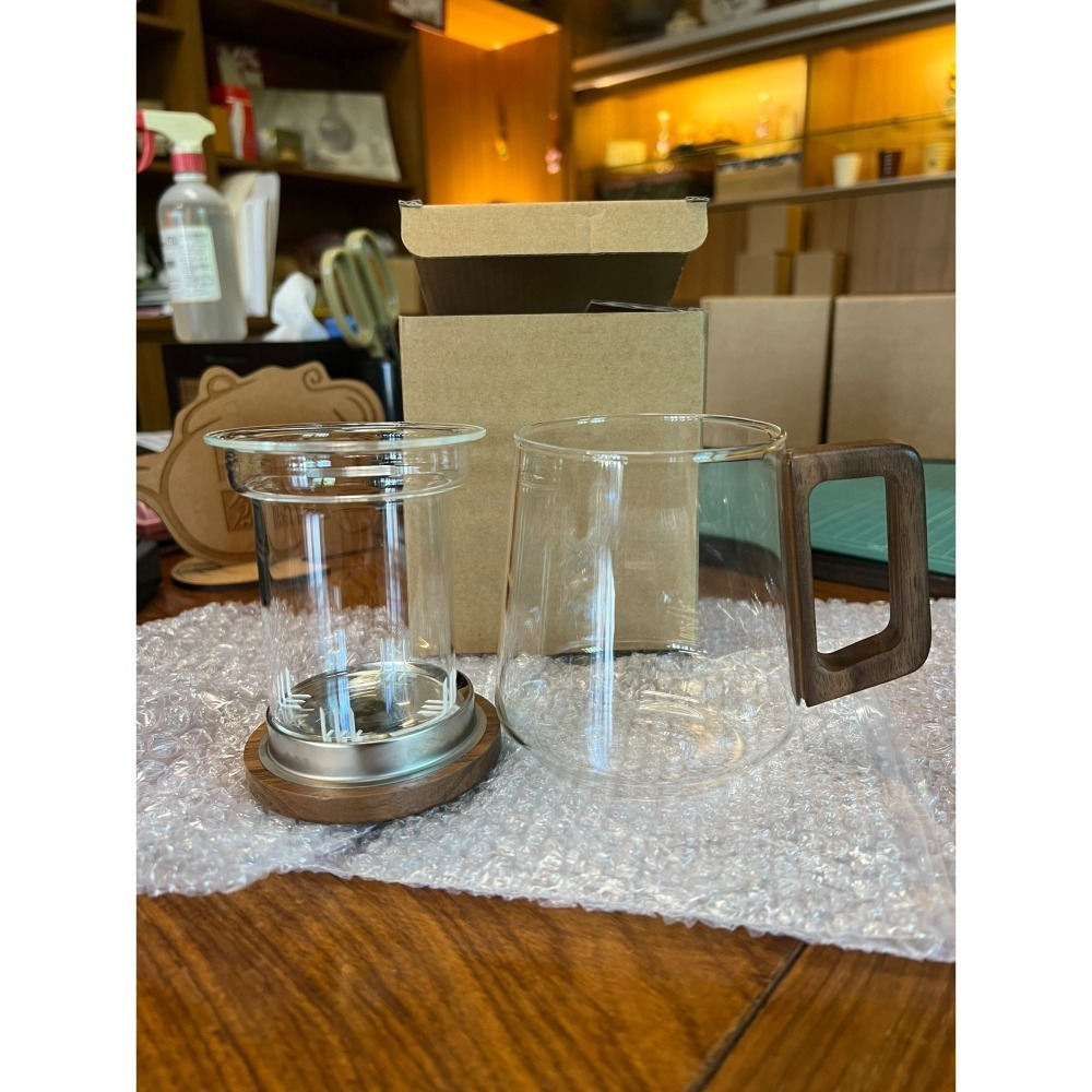 「圓趣靈空」茶水分離泡茶杯（木柄、玻璃茶漏）-細節圖5