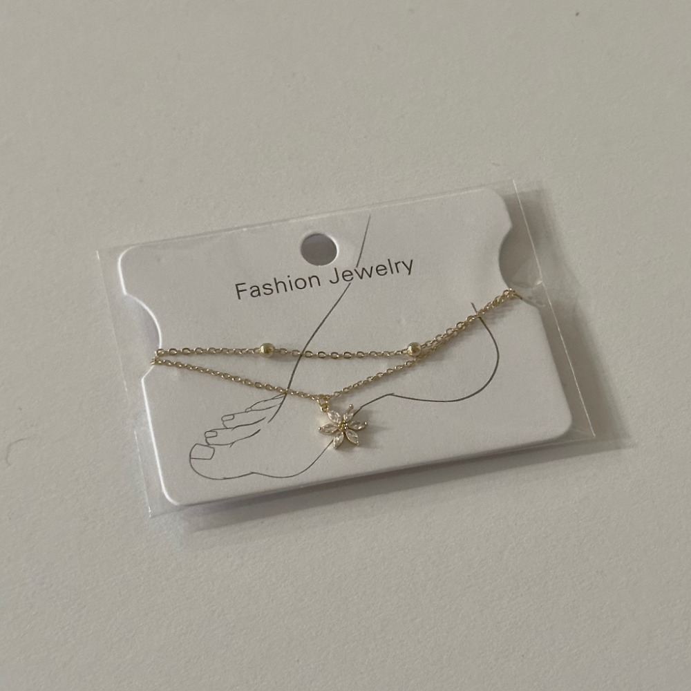 鋯石鑲鑽六瓣花鍍金腳鍊