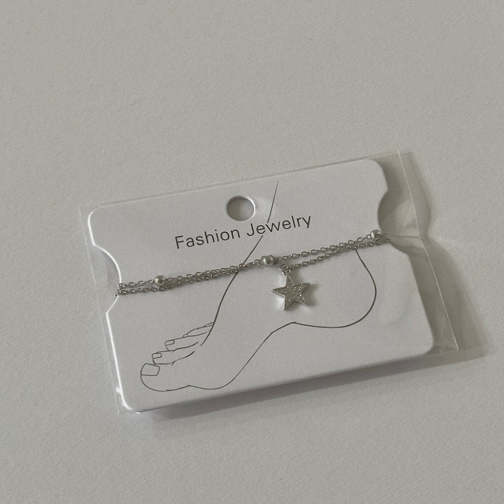 鋯石鑲鑽星星鍍銀腳鍊