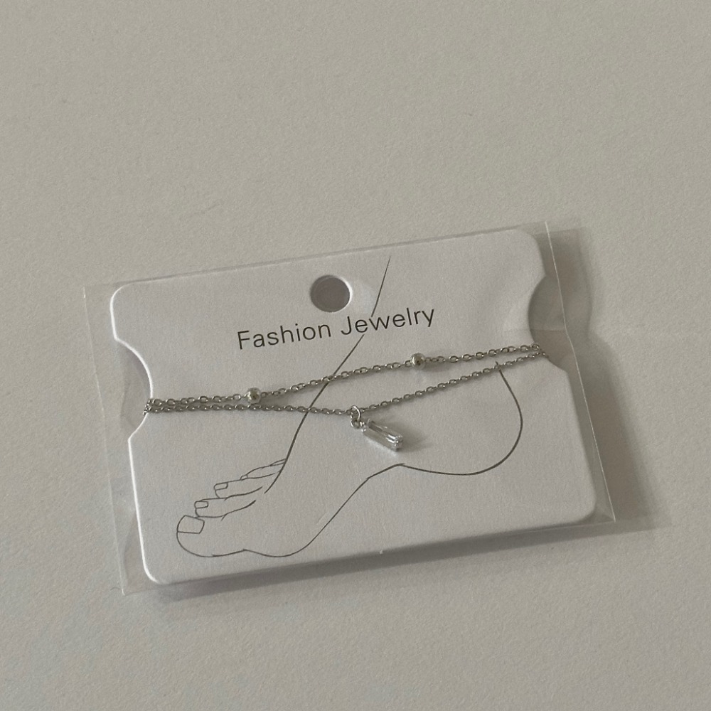 鋯石鑲鑽小晶柱鍍銀腳鏈