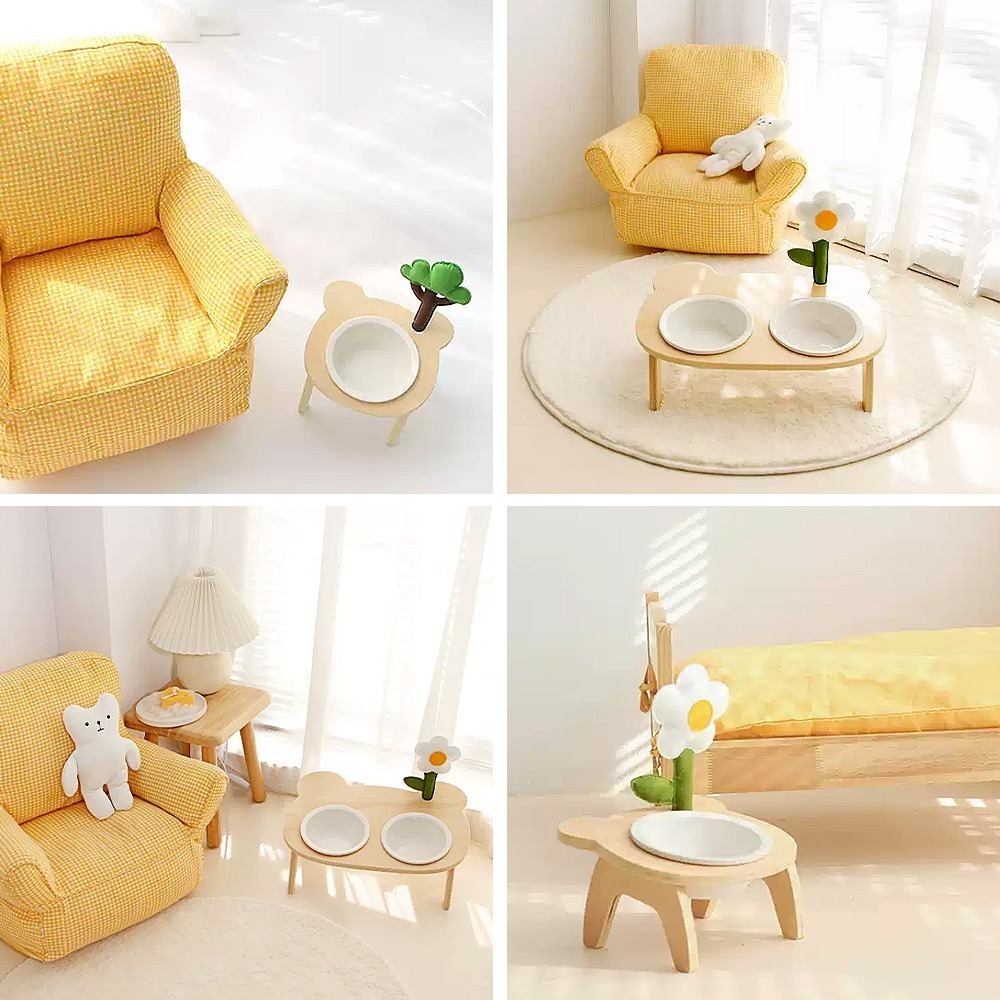 meoof｜小熊餐碗 寵物碗 傾斜寵物碗 陶瓷碗 木質碗架 陶瓷寵物碗-細節圖11