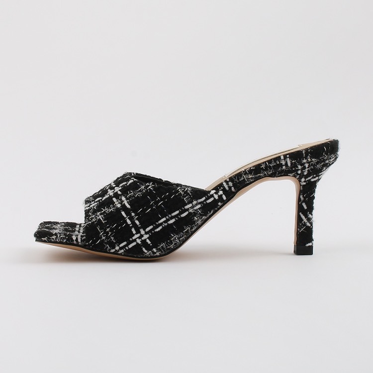 C012 氣質女孩 毛料 魚口 ｜正韓韓國代購｜方頭一字寬帶高跟拖鞋 高跟鞋涼鞋｜OIOI KOREA｜東大門空運｜細跟-細節圖9