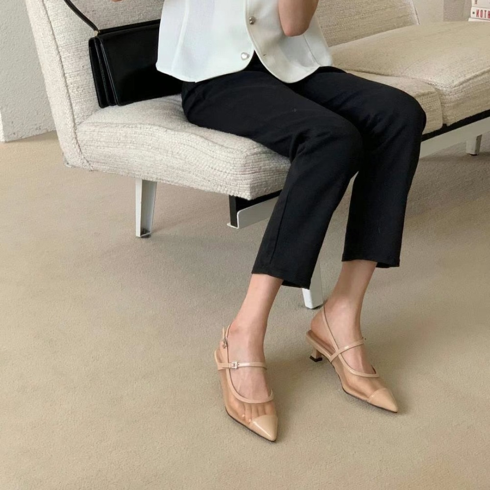 C009 仙女裸紗 5cm ｜正韓韓國代購｜紗面 透膚感 尖頭高跟鞋 OIOI KOREA｜東大門空運｜實拍跟鞋 中跟鞋-細節圖6