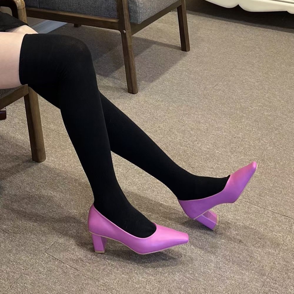 A991 尖頭 粗跟 ｜正韓韓國代購｜包鞋 牛仔 丹寧 上班 跟鞋 creat款 ｜東大門空運｜實拍 高跟鞋 女鞋-細節圖3