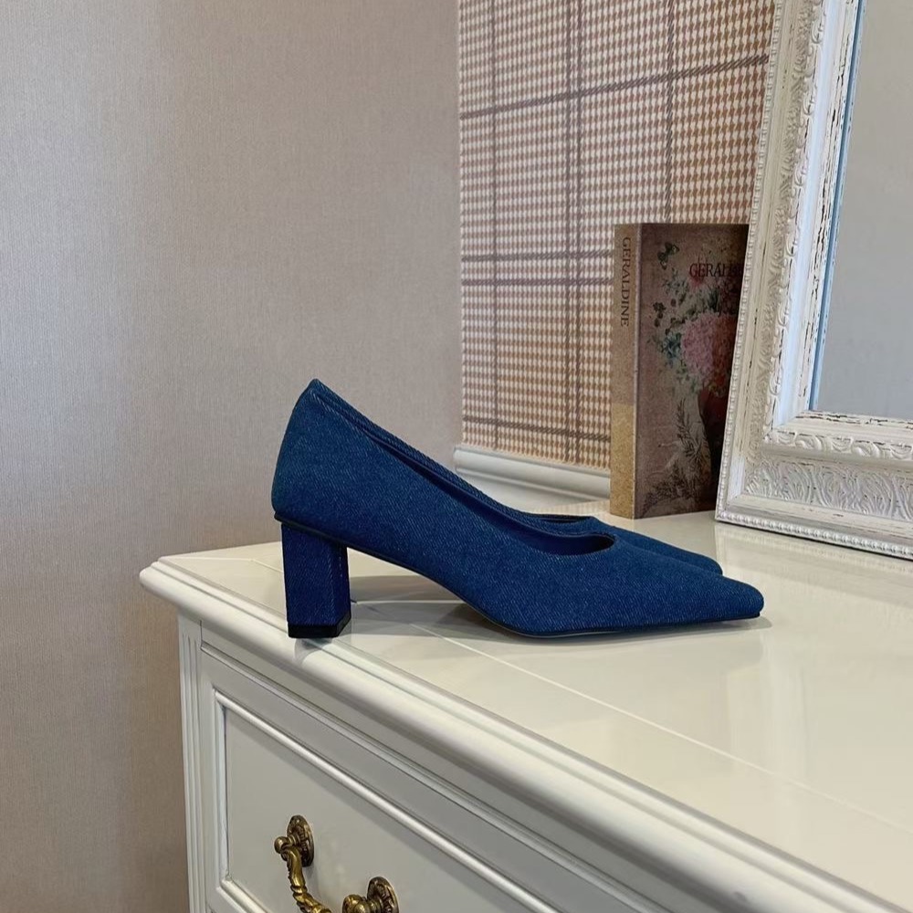 A991 尖頭 粗跟 ｜正韓韓國代購｜包鞋 牛仔 丹寧 上班 跟鞋 creat款 ｜東大門空運｜實拍 高跟鞋 女鞋-細節圖6