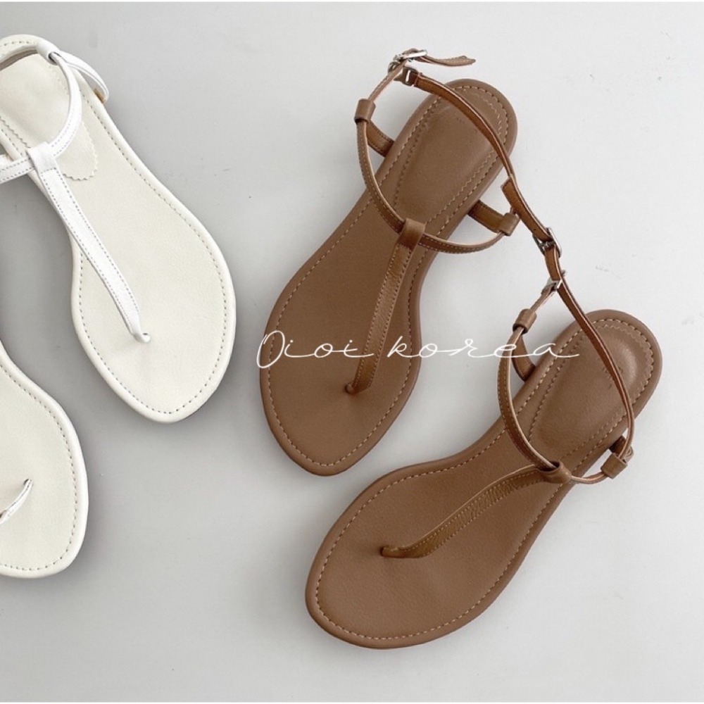 A962 韓國製 牛皮 ｜正韓韓國代購｜真皮 T字 繞踝 平底 涼鞋｜OIOI KOREA｜-細節圖2