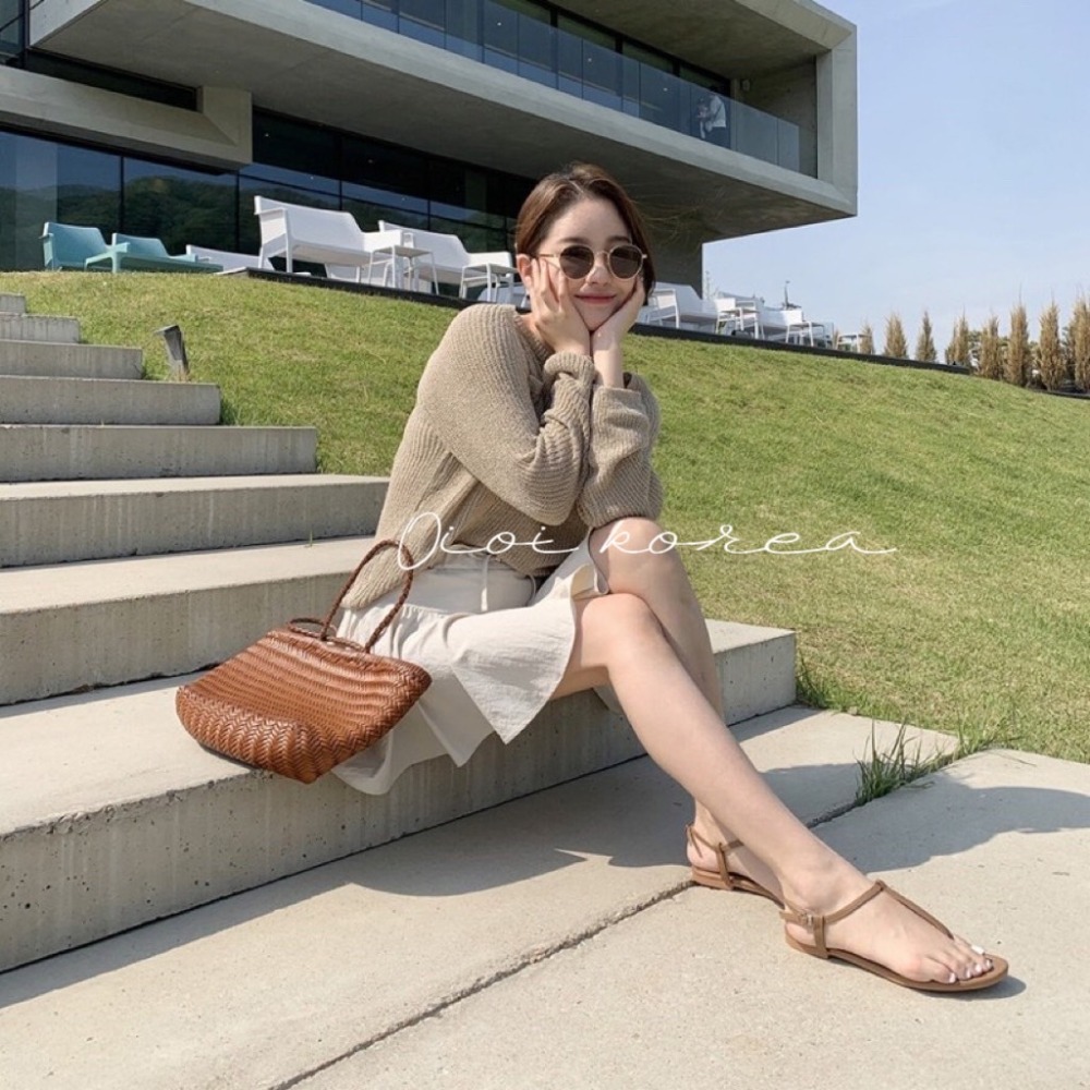 A962 韓國製 牛皮 ｜正韓韓國代購｜真皮 T字 繞踝 平底 涼鞋｜OIOI KOREA｜-細節圖3