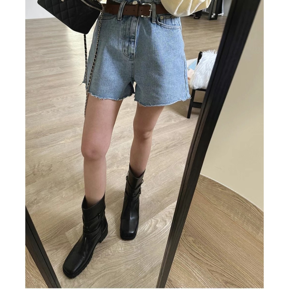 C145 好看銀扣🔥🔥 ｜正韓韓國代購｜雙帶 寬筒 短靴 中筒靴 中靴 小厚底｜東大門空運｜機車靴-細節圖11