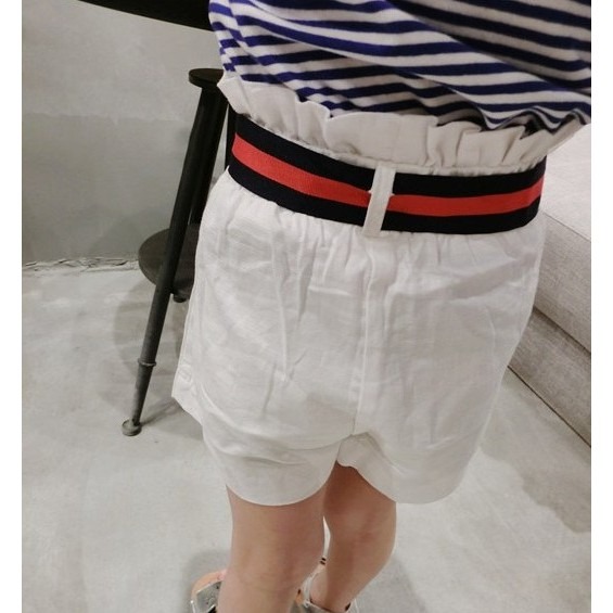 現貨 女童白色短褲闊腿褲花苞褲 + 腰帶 薄款 棉麻短褲  透氣-細節圖4