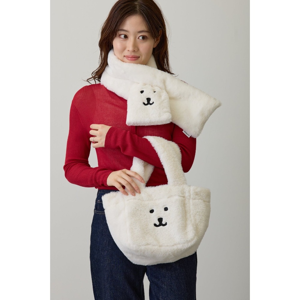 預購 日版 自嘲熊 秋冬 毛茸茸 毛絨絨 圍巾 手提包-細節圖5