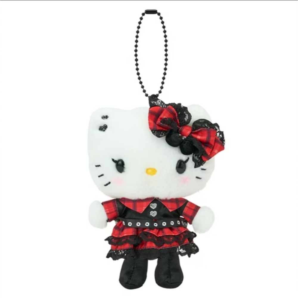 日本購回 HELLO KITTY造型玩偶吊鍊(甜蜜搖滾格紋) 龐克 蕾絲-細節圖2