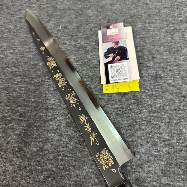 台中菜刀王 日本堺孝行 夜櫻 白二鋼 黑打 本霞 柳刃300mm-細節圖2