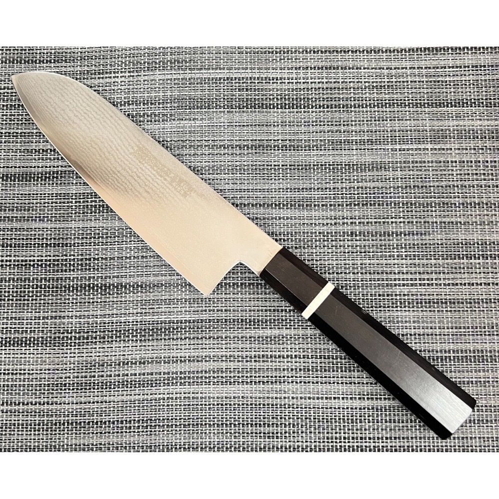 台中菜刀王出品～黑檀大馬士革積層三德刀 18cm-細節圖3