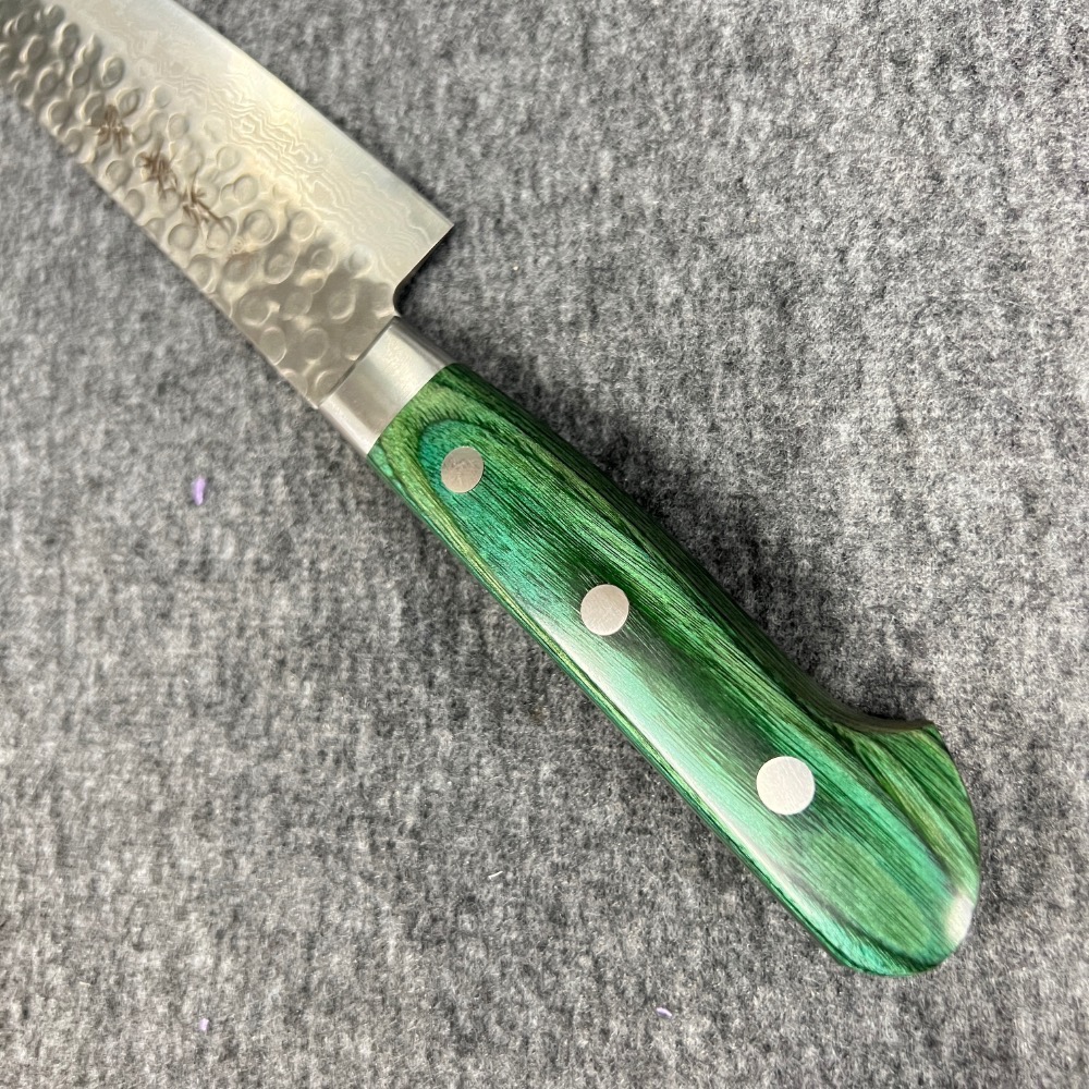 台中菜刀王 堺孝行 VG10 17層大馬士革紋 筋引 240mm 合成木（綠色） 握把～-細節圖5