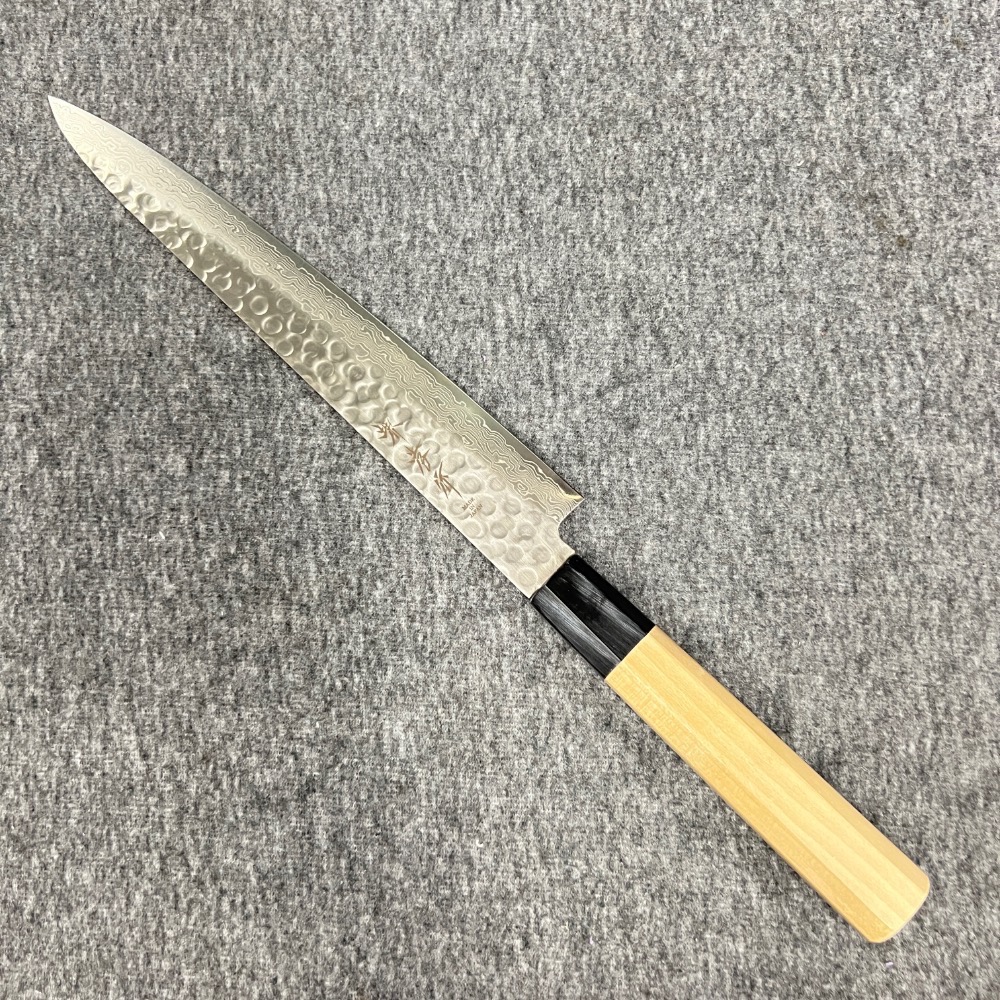 台中菜刀王 堺 孝行 AUS10 45層大馬士革紋 筋引 240mm 木蘭握把～-細節圖2