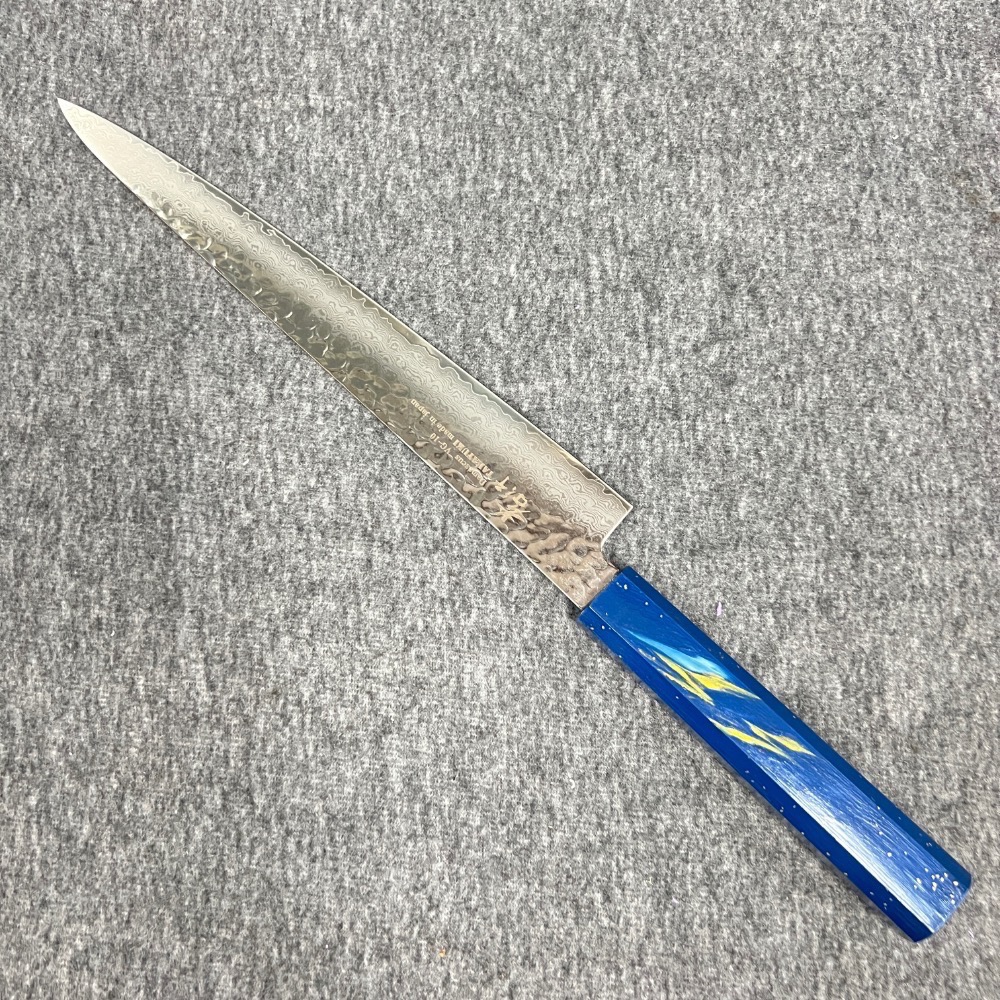 台中菜刀王 堺 孝行 VG10 33層大馬士革紋 筋引 240mm 櫟木漆塗（彩石）握把～-細節圖2