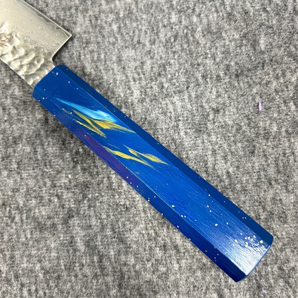 台中菜刀王 堺 孝行 VG10 33層大馬士革紋 筋引 240mm 櫟木漆塗（彩石）握把～-細節圖5