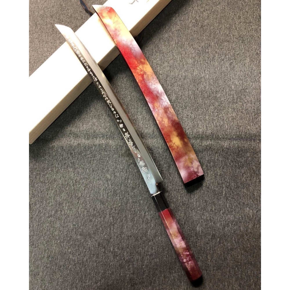 堺 孝行 凛華 銀三鋼 鏡面處理 先丸蛸引 390mm  漆塗握柄 附刀鞘-細節圖3