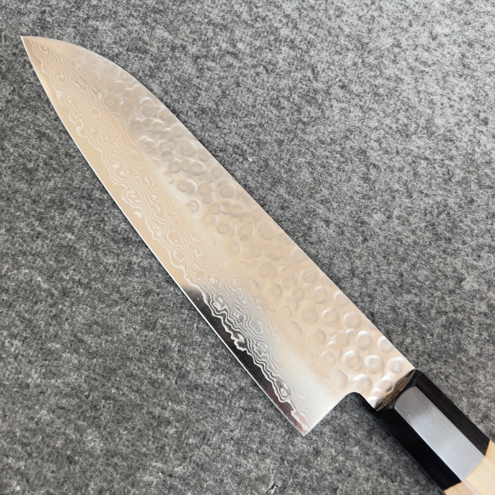 日本 堺孝行 AUS10 45層槌目大馬士革紋 三德刀 和柄 180mm-細節圖3