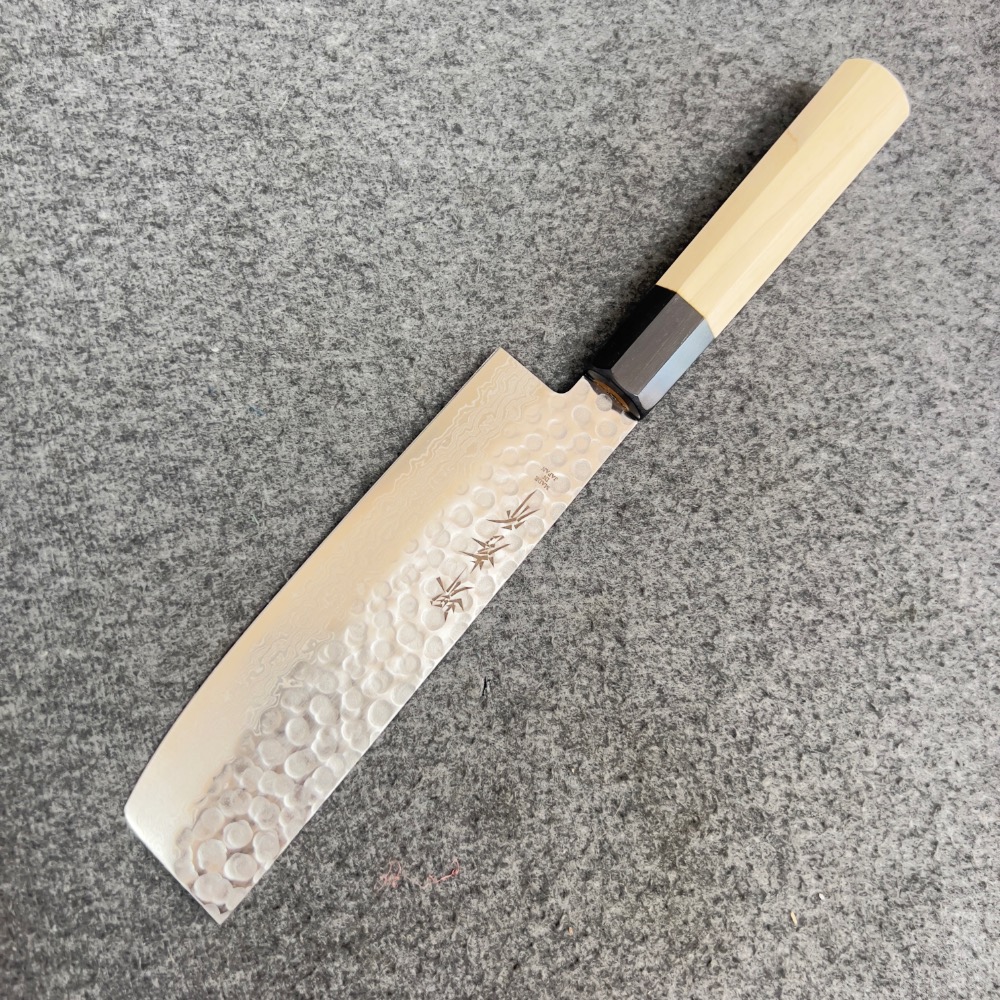 日本 堺孝行 AUS10 45層槌目大馬士革紋 菜切 和柄160mm-細節圖2