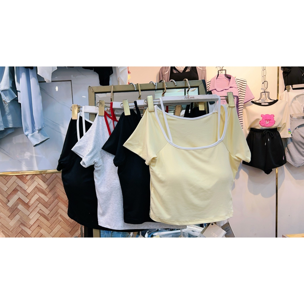 ❏ T&H 玩翻衣櫃 ❏ 撞色肩帶配色Tee 中大碼 寬鬆 MM 0416-細節圖7