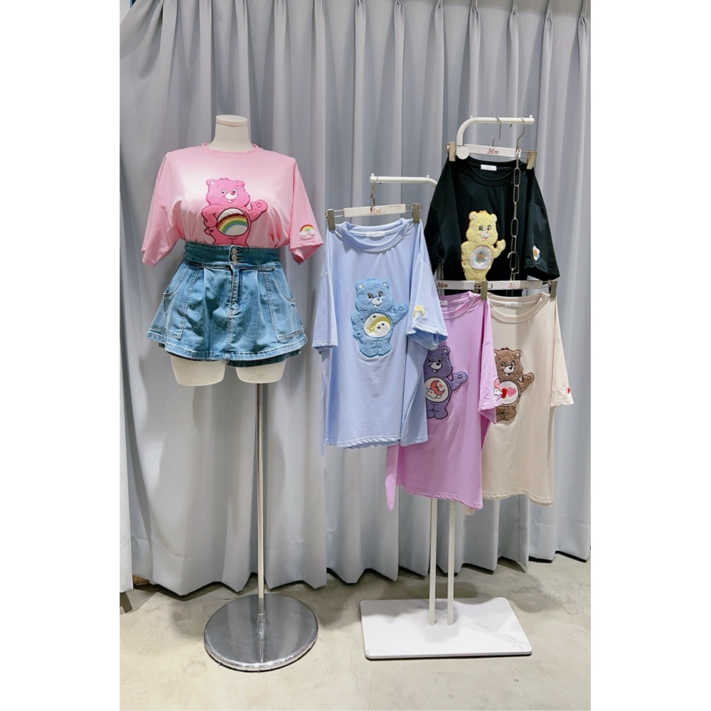 ❏ T&H 玩翻衣櫃 ❏ 彩虹袖QQ毛熊T 中大碼 寬鬆 MM 0416-細節圖2