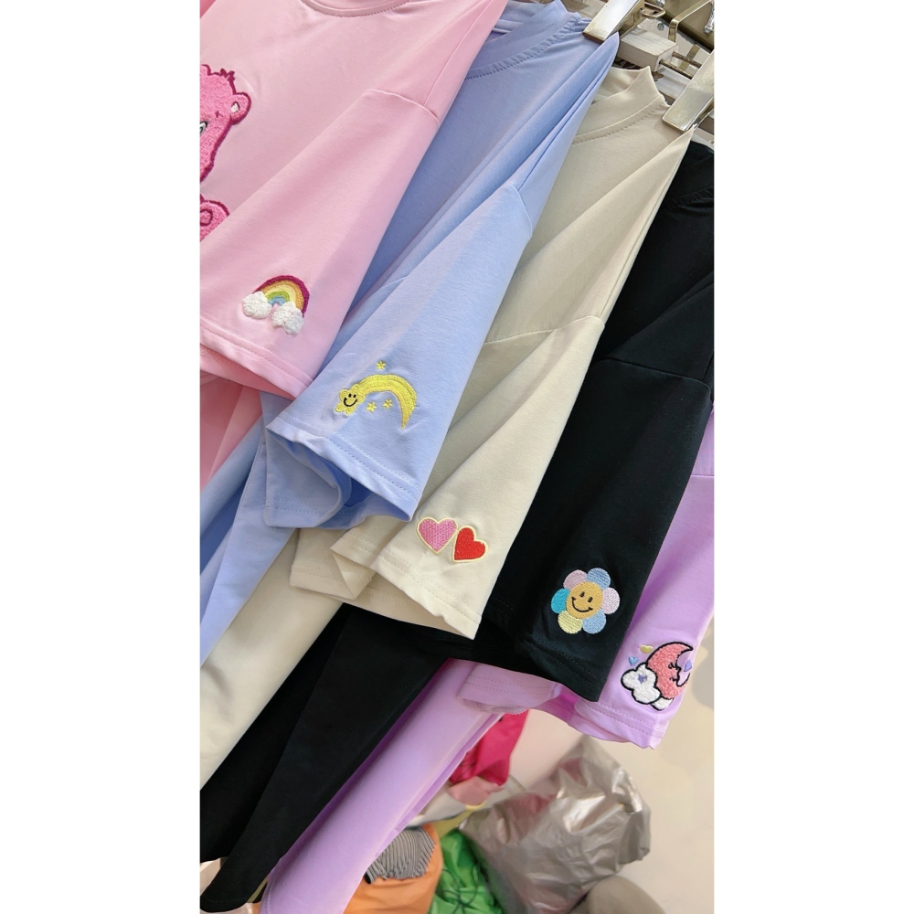 ❏ T&H 玩翻衣櫃 ❏ 彩虹袖QQ毛熊T 中大碼 寬鬆 MM 0416-細節圖4